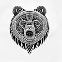 a maori design of a bear's head. this tattoo also includes details of meditation, energy and universal místicism.  tattoo design idea