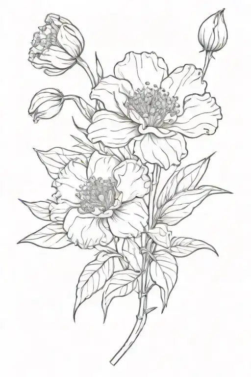 A sketch style tattoo of a carnation and snowdrop flower with a hidden message related to your occupation as a florist tattoo design idea