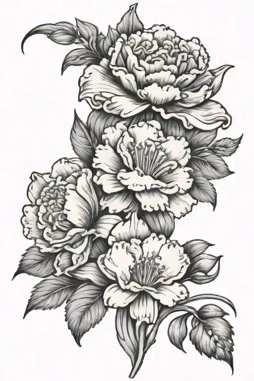  carnation and snowdrop flower intertwined tattoo design idea