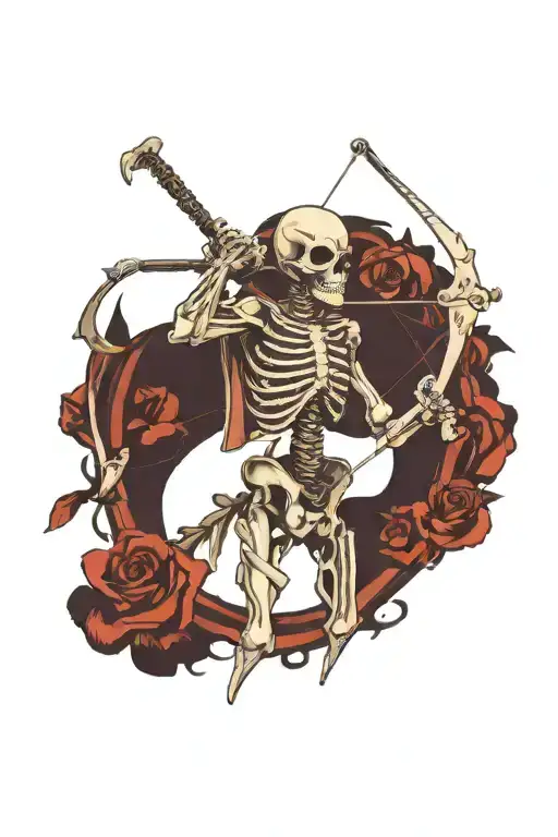 skeleton archer tattered clothes holding bow tattoo design idea