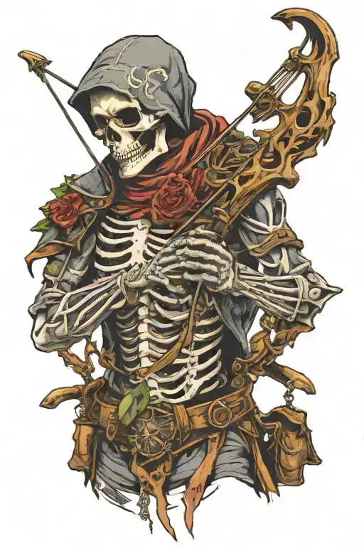 skeleton archer with tattered clothes tattoo design idea