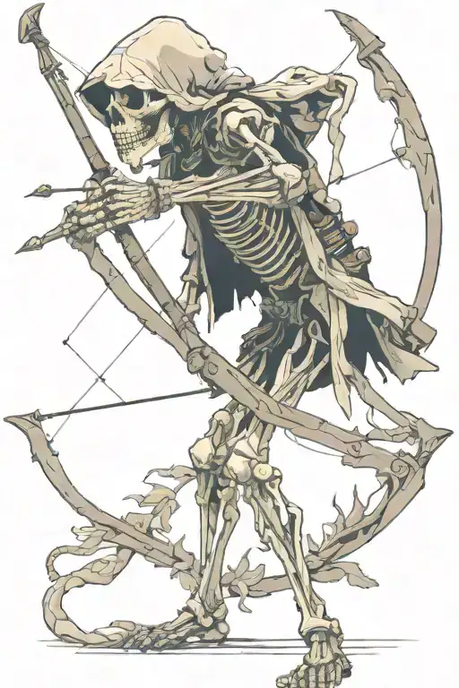 standing skeleton archer tattered clothes holding bow emphasis on the bow  tattoo design idea