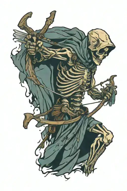 skeleton archer with tattered clothes tattoo design idea