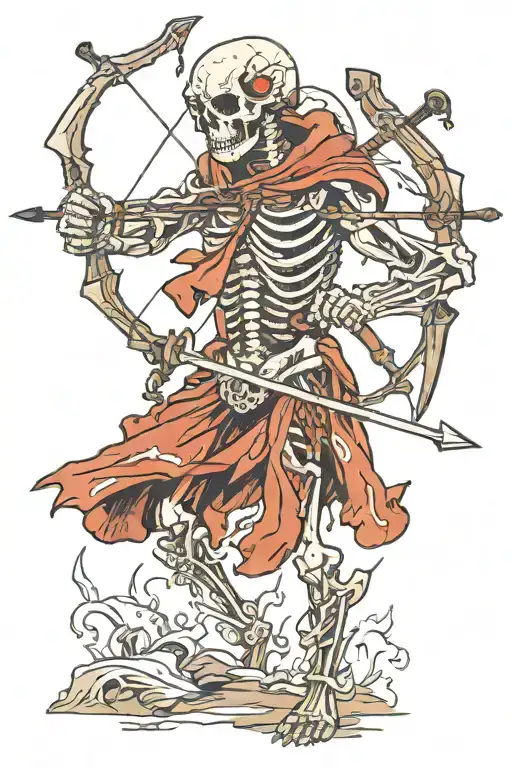 standing skeleton archer tattered clothes holding bow emphasis on the bow  tattoo design idea