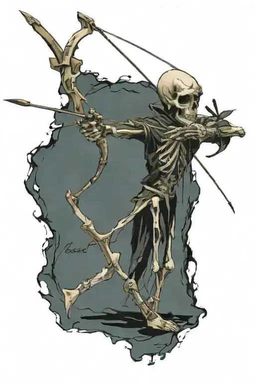 skeleton archer tattered clothes holding bow tattoo design idea