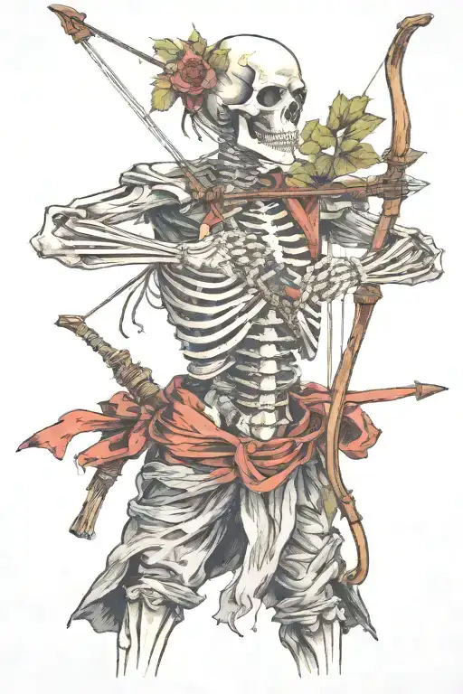 standing skeleton archer tattered clothes holding bow emphasis on the bow  tattoo design idea