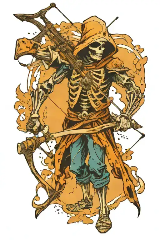 skeleton archer with tattered clothes tattoo design idea