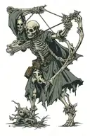 skeleton archer holding bow hunting scene tattoo design idea