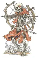 standing skeleton archer tattered clothes holding bow emphasis on the bow  tattoo design idea