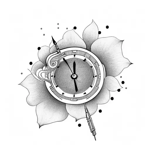 clock with two guns a dead flower  tattoo design idea