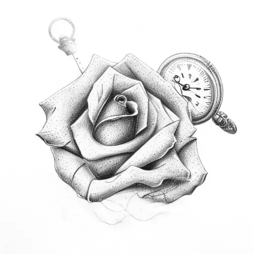 pocket watch  two guns  wilted rose  tattoo design idea