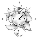 clock with two guns a dead flower  tattoo design idea