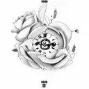 clock with two guns a dead flower  tattoo design idea