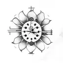 clock with two guns a dead flower  tattoo design idea