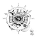 clock with two guns  a dead flower flames and a cross tattoo design idea