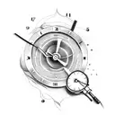 clock with two guns  a dead flower flames and a cross tattoo design idea