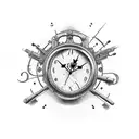 clock with two guns  a dead flower flames and a cross tattoo design idea