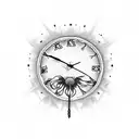 clock with two glocks a dead flower flames and a cross tattoo design idea