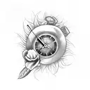 clock with two glocks a dead flower flames and a cross tattoo design idea