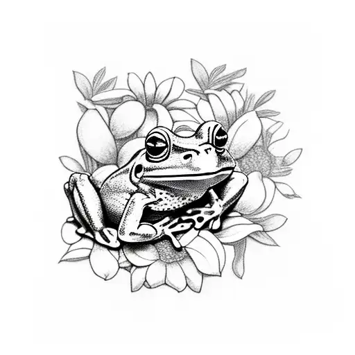 frog with flowers tattoo design idea