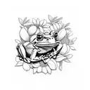 frog with flowers tattoo design idea