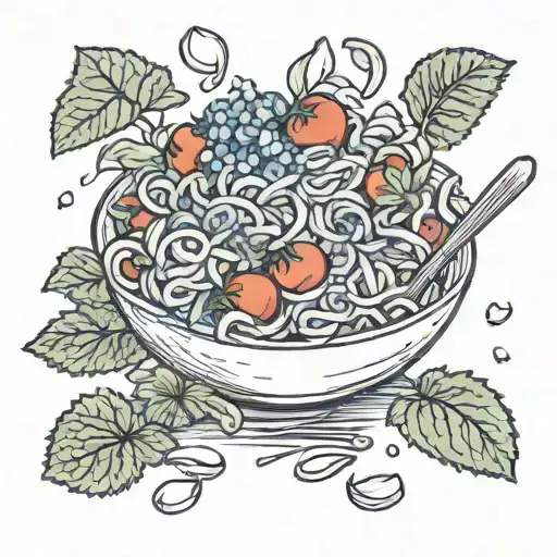 hydrangea and tomato pasta in a Bowl tattoo design idea
