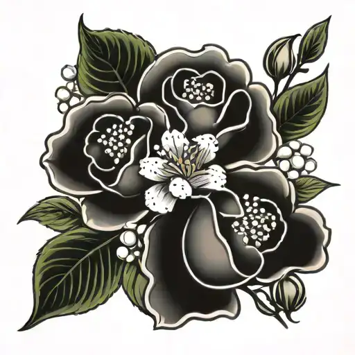 rose, sweetpea and lily of the valley flowers tattoo design idea