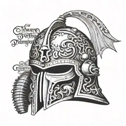 The iconic Warhammer 40K Space Marine helmet With Text "The Emperor Protects" tattoo design idea
