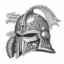 The iconic Warhammer 40K Space Marine helmet With Text "The Emperor Protects" tattoo design idea