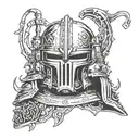 The iconic Warhammer 40K Space Marine helmet With Text "The Emperor Protects" tattoo design idea