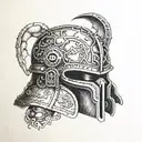 The iconic Warhammer 40K Space Marine helmet With Text "The Emperor Protects" tattoo design idea