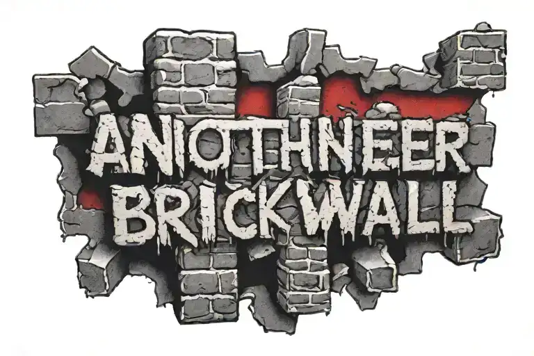 tattoo of a crumbling brick wall with the words "another brick in the wall" in red ink in the middle tattoo design idea
