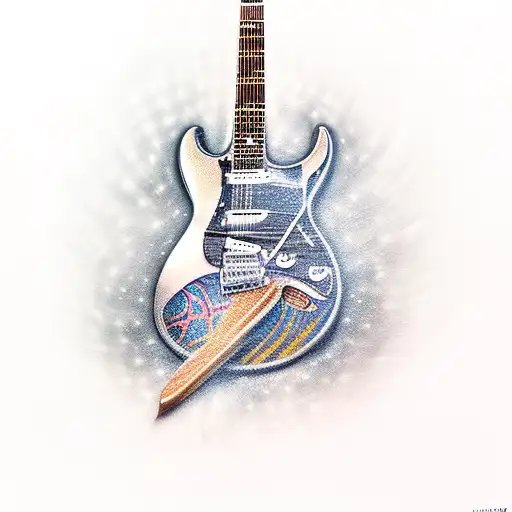 electric guitar with a basket ball behind tattoo design idea
