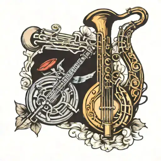 saxophone and banjo  tattoo design idea
