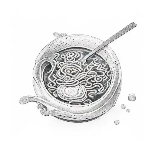 ramen, line art, exaggerated  tattoo design idea