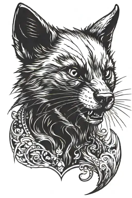 an angry marten with gleaming eyes and demonic horns tattoo design idea