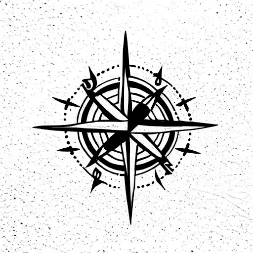 viking compass whit Viking runes around surrounded by stylish lines tattoo design idea
