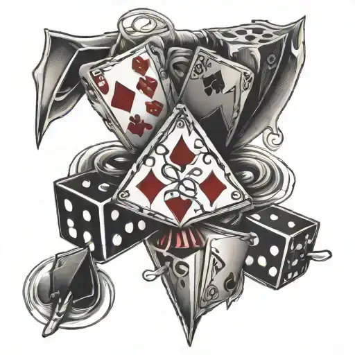 3 playing cards and dice tattoo grayscale tattoo design idea