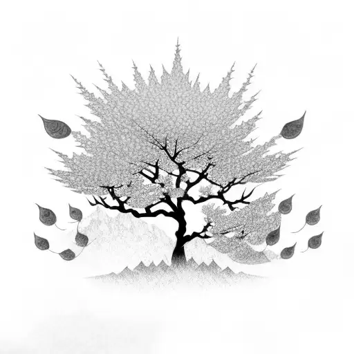 Katana with sakura leaves falling around it tattoo design idea