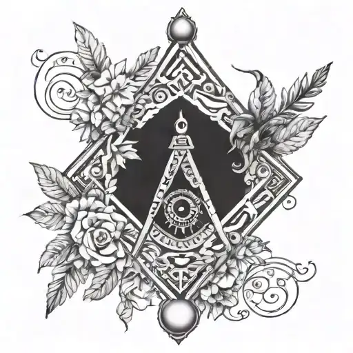 freemason tattoo on my chest area with acacia leafs and detailed background tattoo design idea