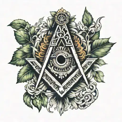 freemason tattoo on my chest area with acacia leafs and detailed background tattoo design idea