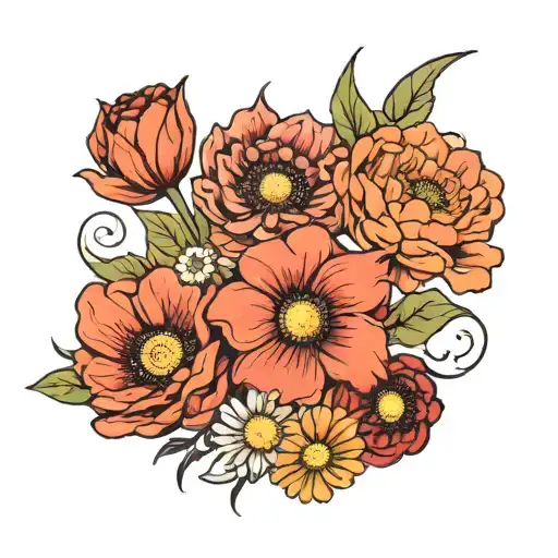 poppy, tulip, Gerbera flowers tattoo design idea