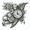 quarter arm sleeve with children's time of birth in a timepiece tattoo design idea