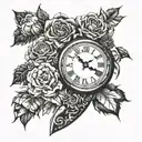 quarter arm sleeve with children's time of birth in a timepiece tattoo design idea