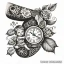 quarter arm sleeve with children's time of birth in a timepiece tattoo design idea