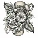 quarter arm sleeve with children's time of birth in a timepiece tattoo design idea