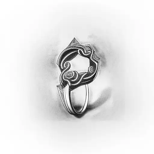 A black-grey tattoo of a ring with the lyrics of a meaningful BTS song wrapped around it tattoo design idea