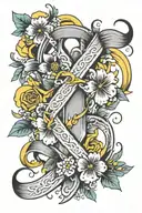 endometriosis ribbon and flowers intertwined tattoo design idea