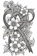 endometriosis ribbon and flowers intertwined tattoo design idea