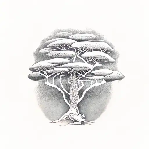 african tree, tree swing, bird, paint palette,  tattoo design idea